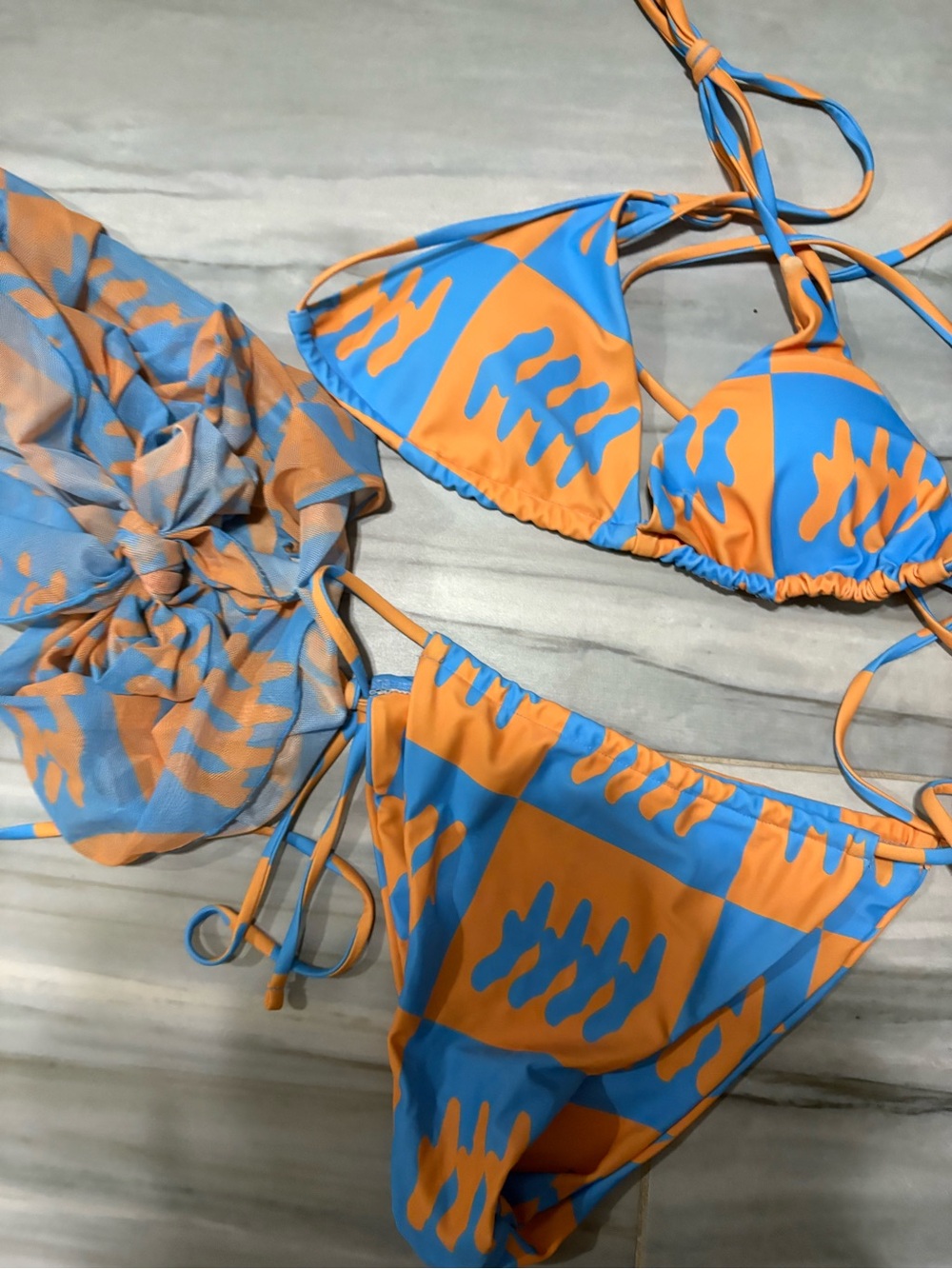 Blue and Orange Abstract Bikini and sarong